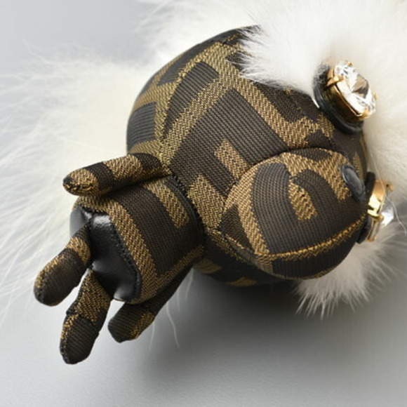 FENDI key holder bag charm  Zucca space monkey nylon canvas fur rhinestone - Picture 7 of 8